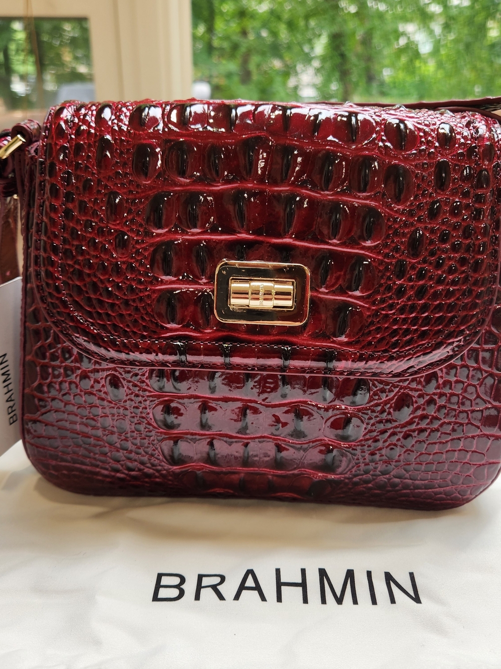 Brahmin Cherry Lacquer Melbourne Shoulder Bag with Gold Turnlock NWT